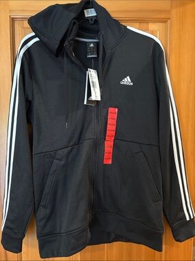 adidas Black Full-Zip Performance Hoodie with White 3-Stripes